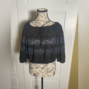 Free people puff sleeve lace trim crop top